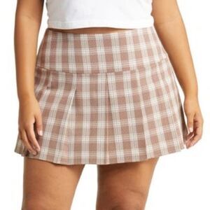 BP. Brown & White Plaid Flared Mini Skirts Women's Size XS